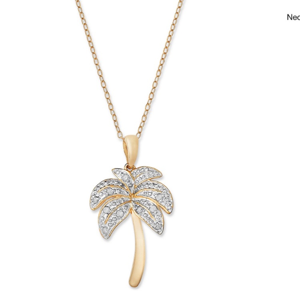Diamond Palm Tree Pendant Necklace in 18k Gold over Sterling Silver